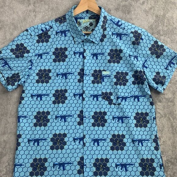 Retro Rifle Shirt Mens Large Sting Op V2 Button Down Bee Honeycomb Pocket Casual - Picture 4 of 8